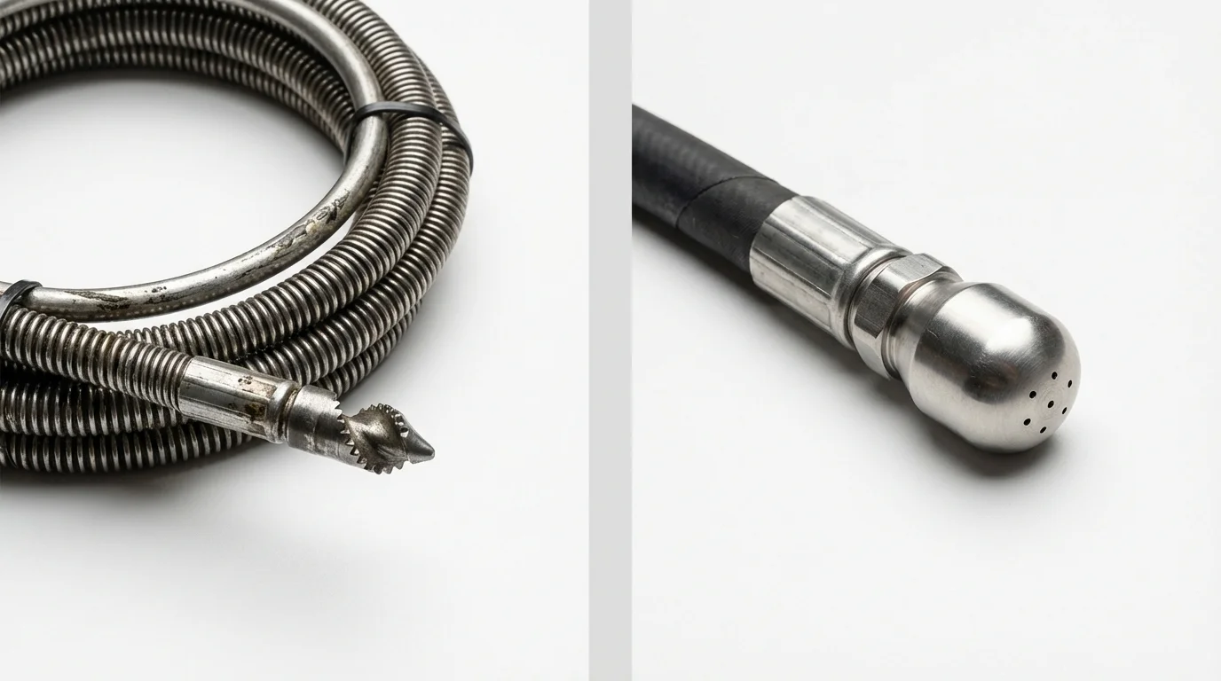 Drain snake cable and hydro jetting nozzle used for drain cleaning in Newport, KY