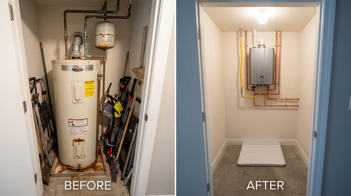 Tank water heater versus wall-mounted tankless unit comparison for Newport, KY homeowners