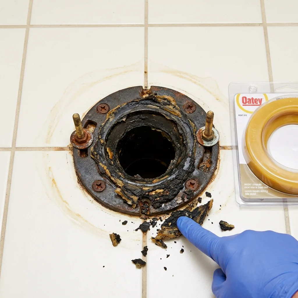 Failed wax ring showing water seepage at the base of a toilet in a Newport, KY home