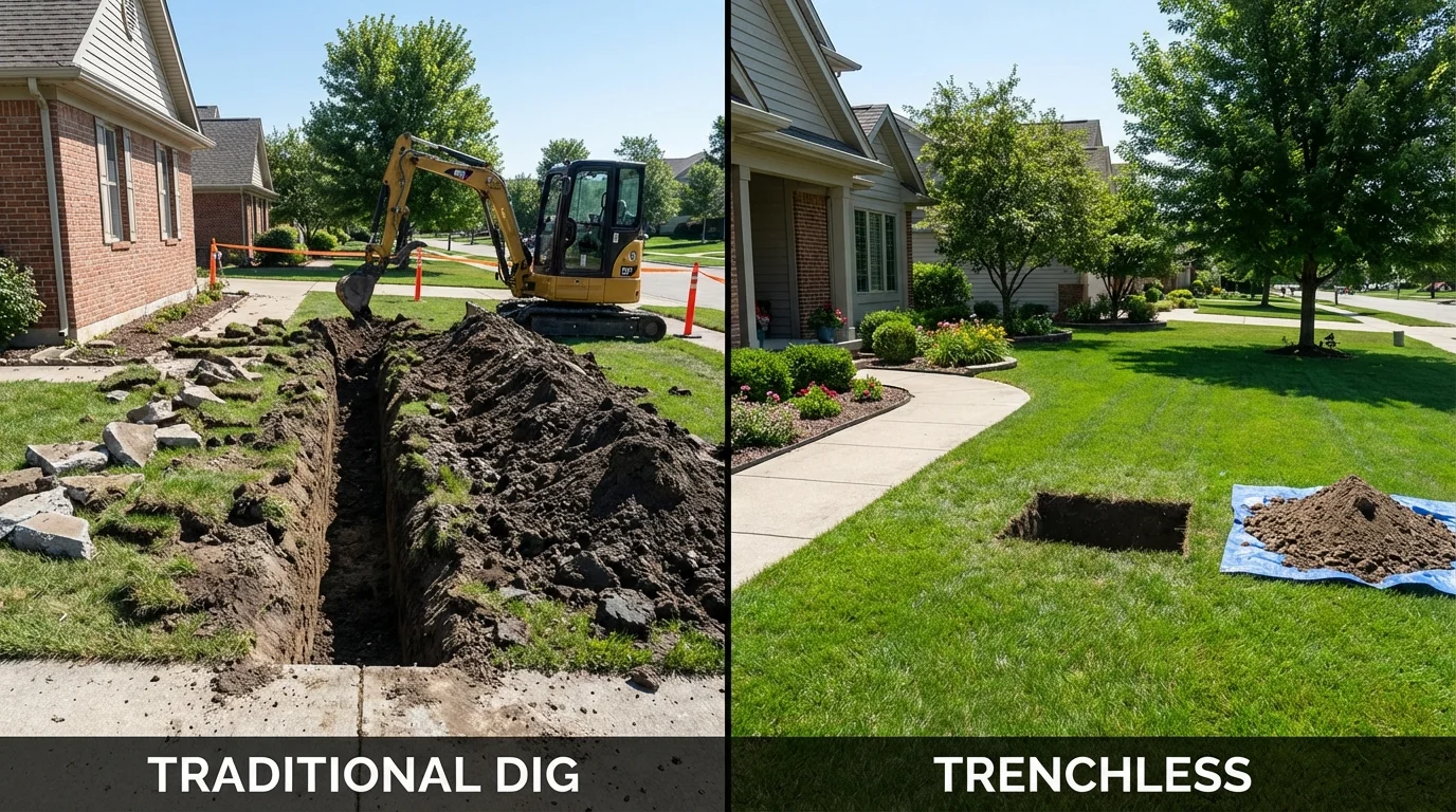 Trenchless sewer repair with minimal yard damage versus traditional excavation in Newport, KY